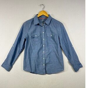 St Johns Bay Petite Blue Chambray Button Down Shirt Women's PM
